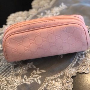 Gucci Pink Leather GG Guccissima cosmetic bag